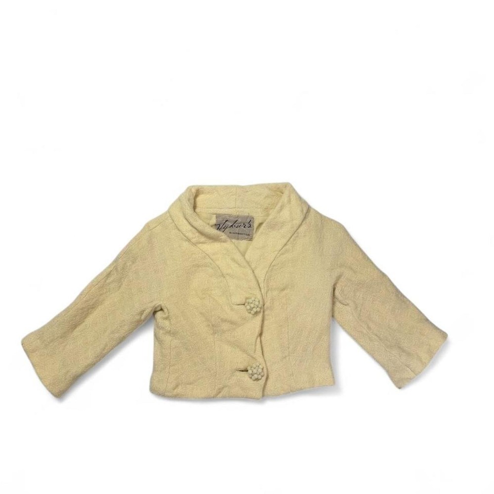 Vintage 50s 60s Hykur Binghamton Buttercream Yellow Boiled Wool Cropped Jacket